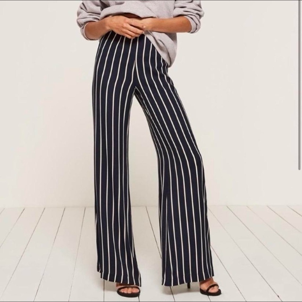 Reformation Blue and White Wide Leg Palazzo Pants